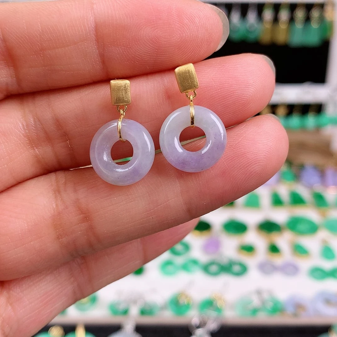 翡翠耳饰18K金镶嵌的