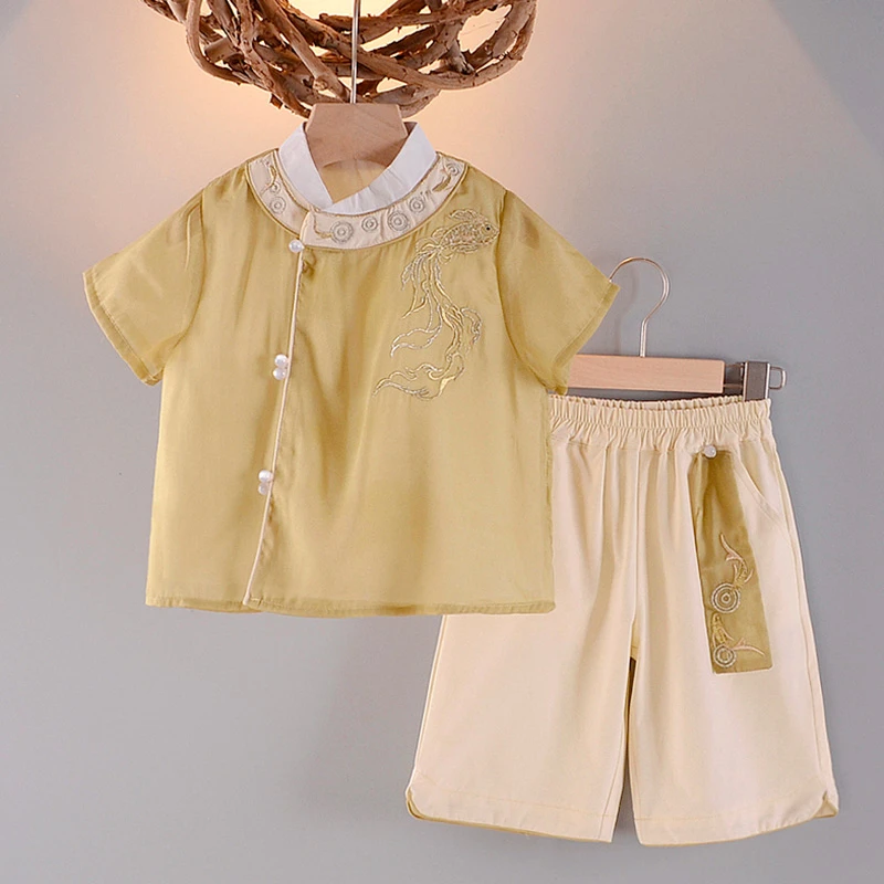 男童汉服夏季古风套装儿童短袖新中式唐装女童夏款六一合唱表演服