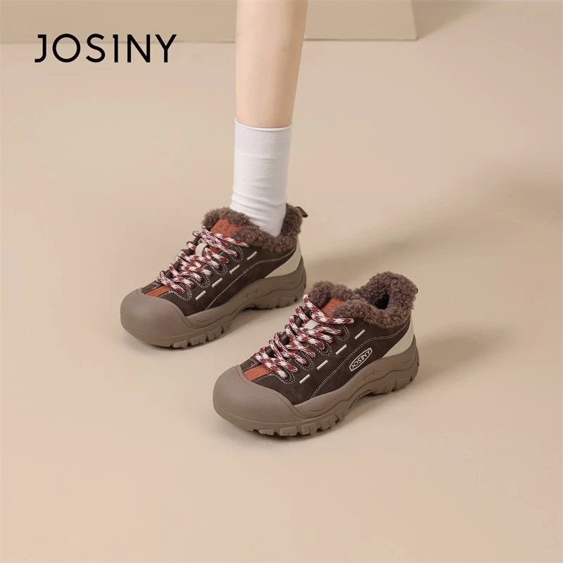 卓诗尼加绒保暖运动鞋2025冬季新款低帮厚底增高女鞋592A24615