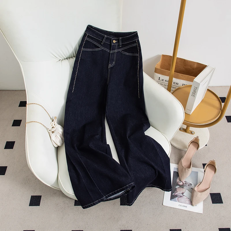 单裤/加绒新款高腰阔腿微喇牛仔裤女秋季弹力2025显瘦加绒裤9861
