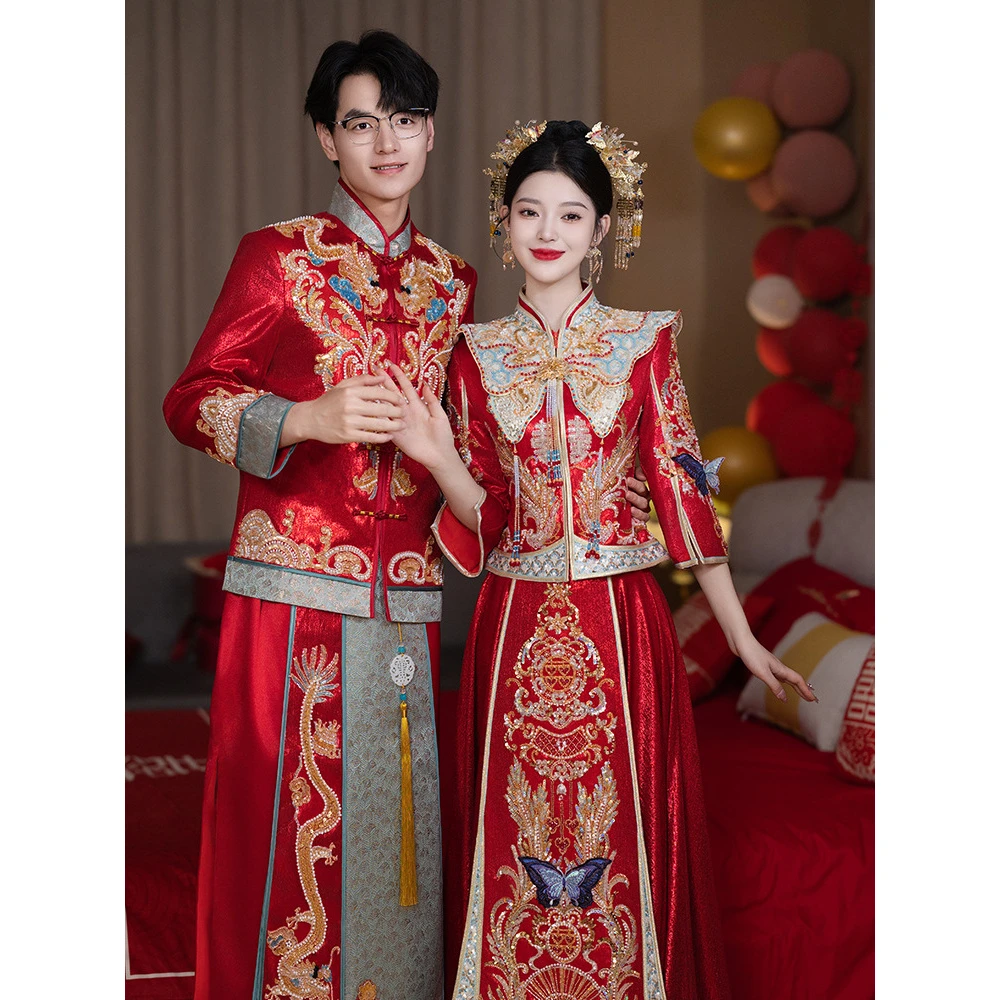 出阁秀禾服婚服2024新款夏季结婚中式嫁衣情侣大码龙凤褂新娘