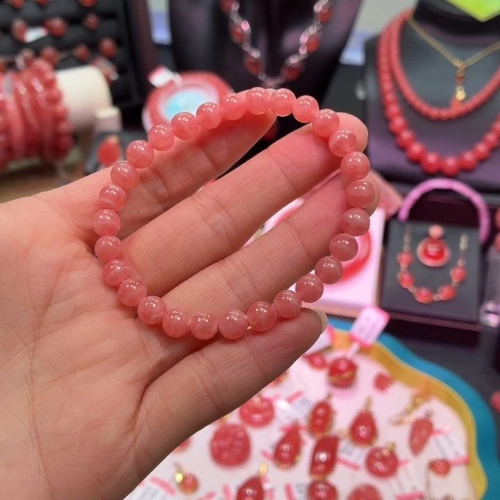 菱锰矿（红纹石）未镶嵌手绳