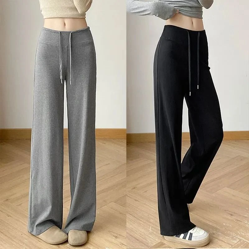 休闲裤女春秋款2025高腰显瘦欧韩新款垂感宽松阔腿直筒运动裤卫裤