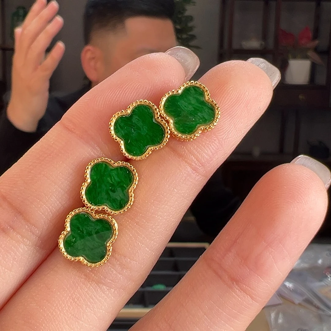 翡翠耳饰银S925镶嵌多样性发货一副