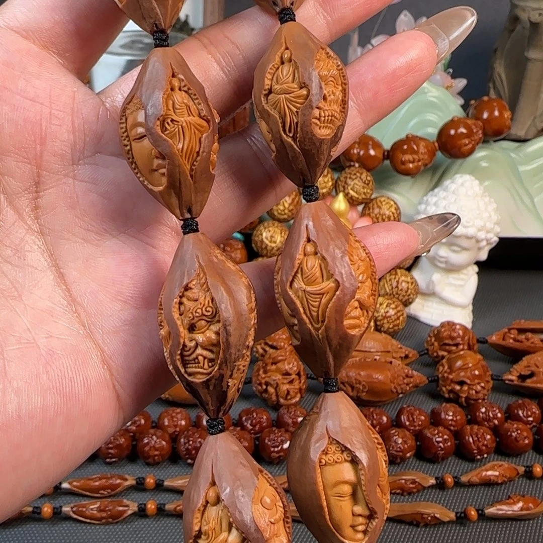 手串/手链橄榄核宽2.0稀有梅林紫皮核包衣镂空无相佛