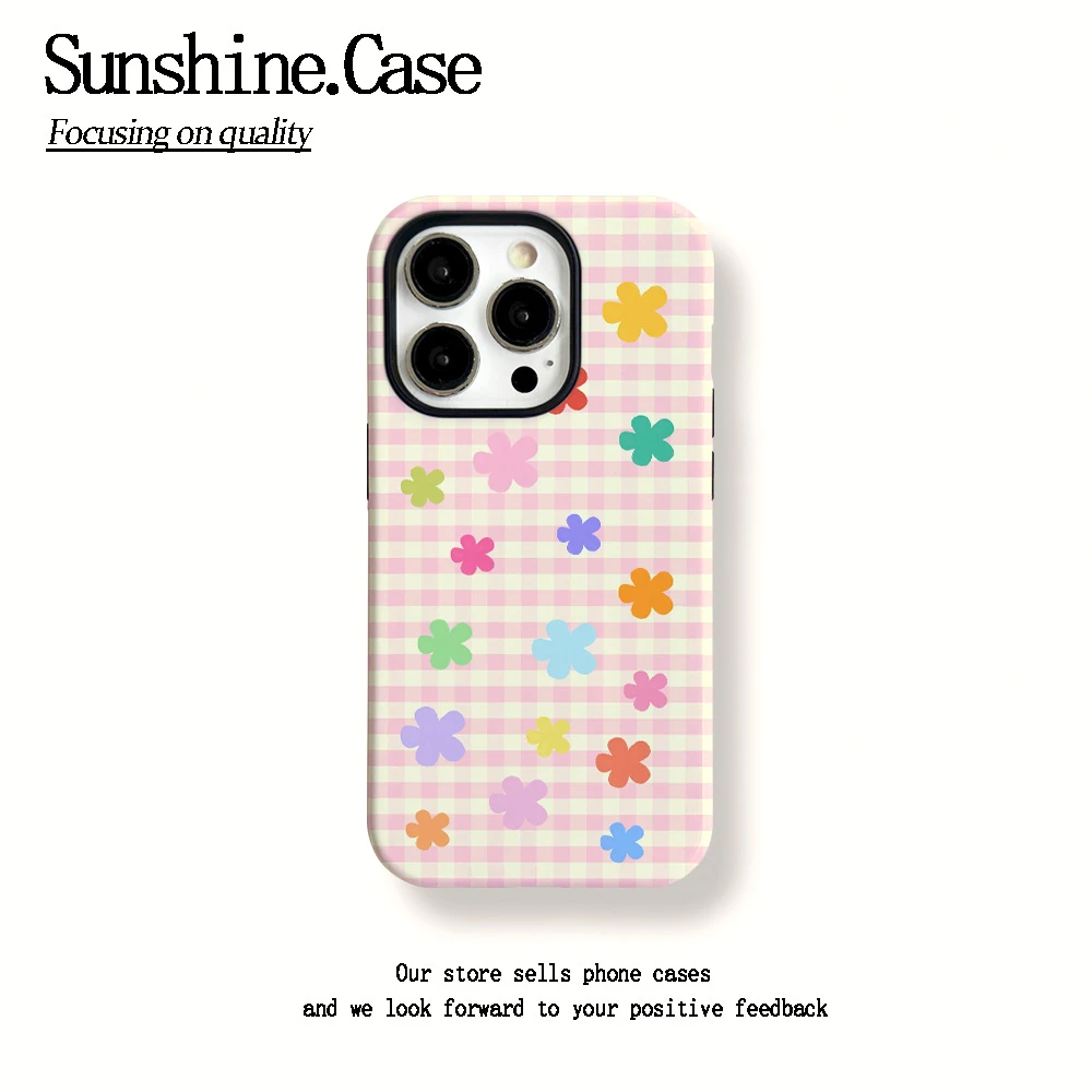 菲林二合一适用苹果华为vivo小米oppo手机壳格纹花花16PRO/15