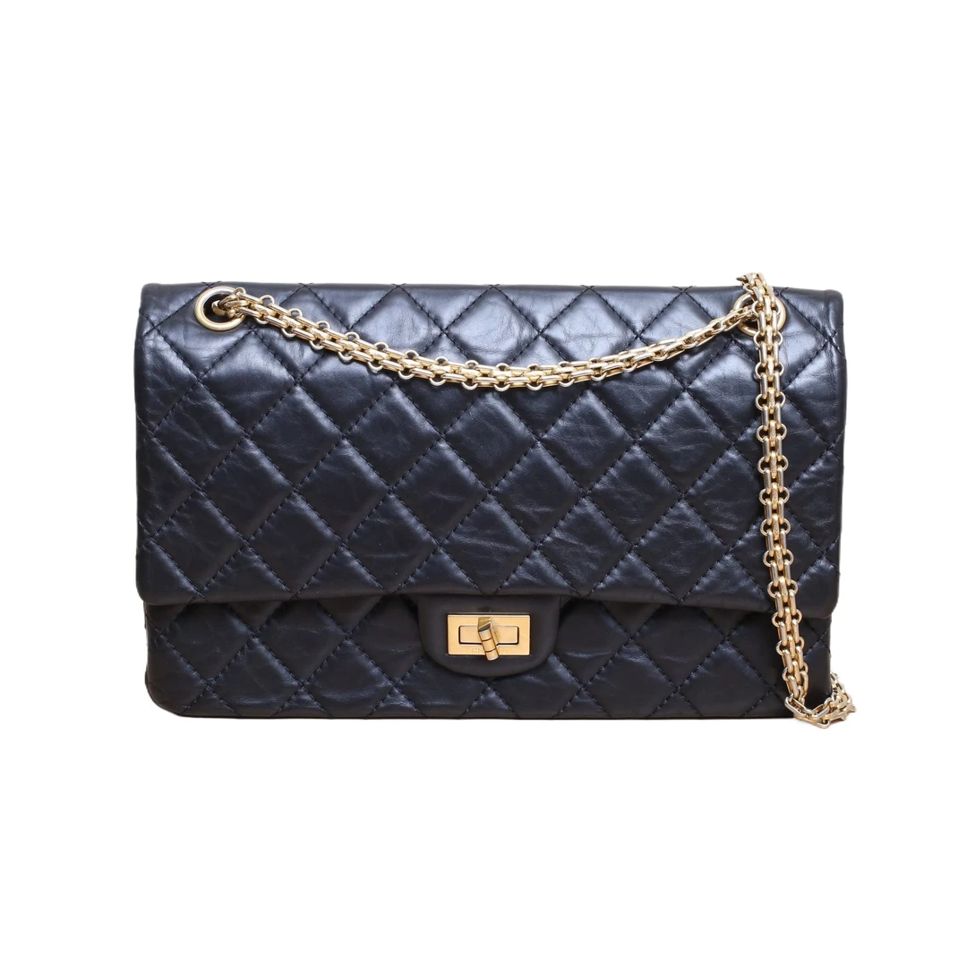 95新 Chanel/香奈儿 【黑黑专场】2.55 口盖包 大号 黑色 15开
