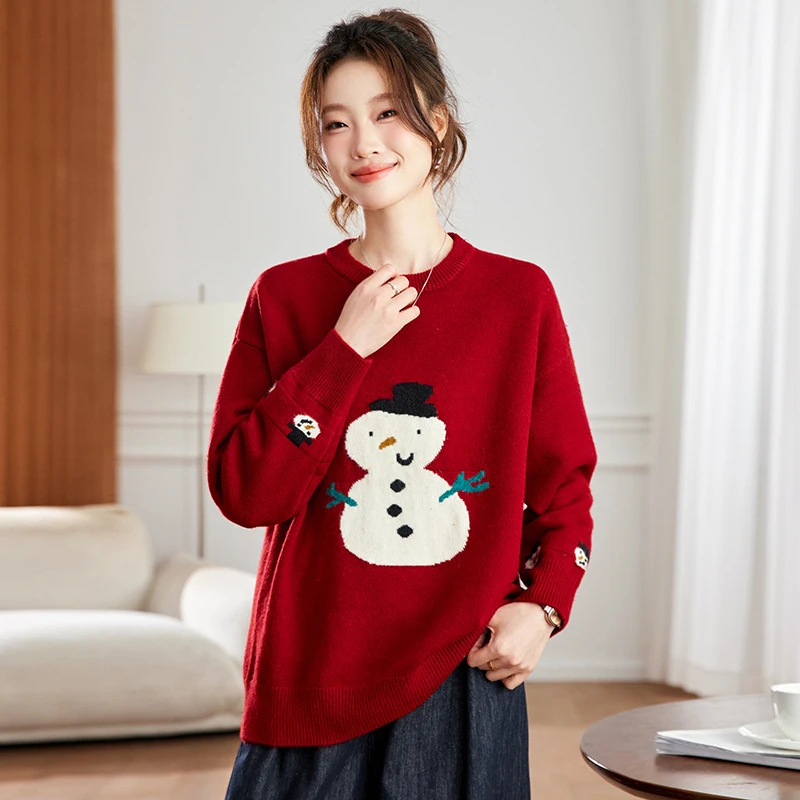 新年款红色毛衣冬装显瘦遮肉上衣2025年新款宽松慵懒打底衫针织衫