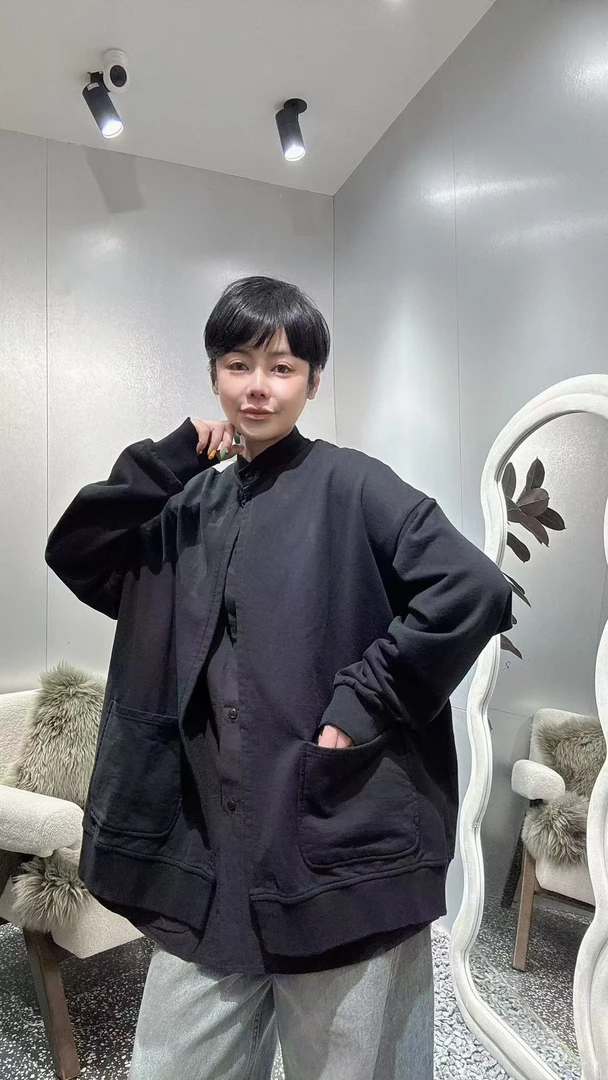 【左绣定制】2025欧版原创宽松休闲假二件小立领外套25045