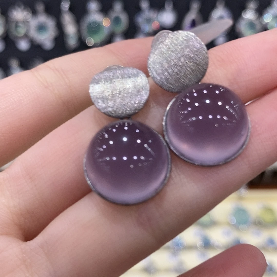 萤石耳钉银S925镶嵌