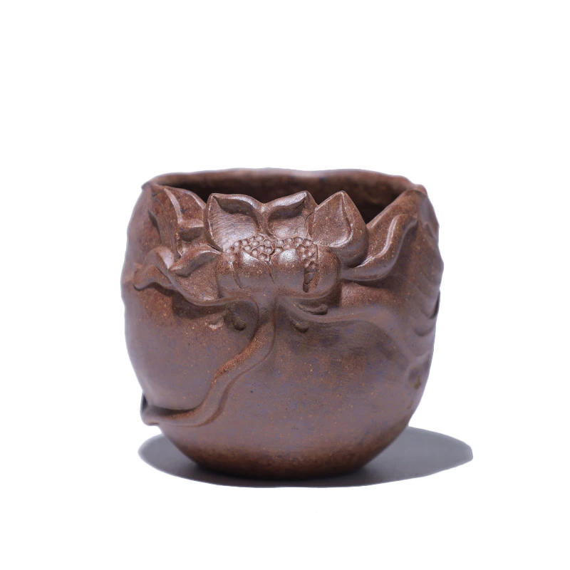 大吉羊柴烧 宜兴紫砂小杯品茗杯 原矿本山绿泥清荷主人杯100ml