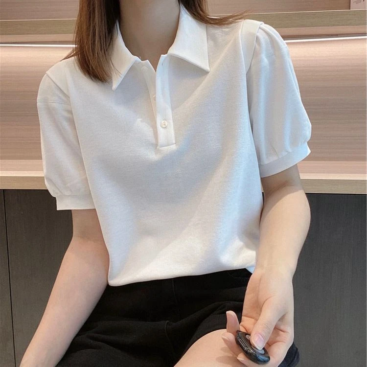 棉大码女装胖mm夏季新款学生翻领polo衫宽松辣妹纽扣V领T恤上衣潮