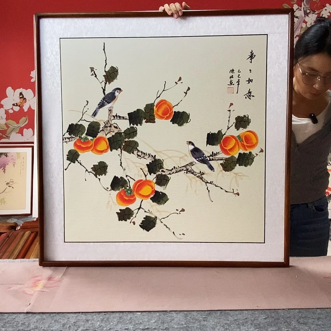 国画手写手绘国画作品带框包邮62✖️62