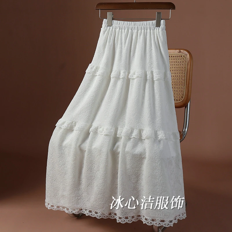 白色提花蕾丝蛋糕裙半身裙女秋冬2025年高腰显瘦法式大摆长裙半裙