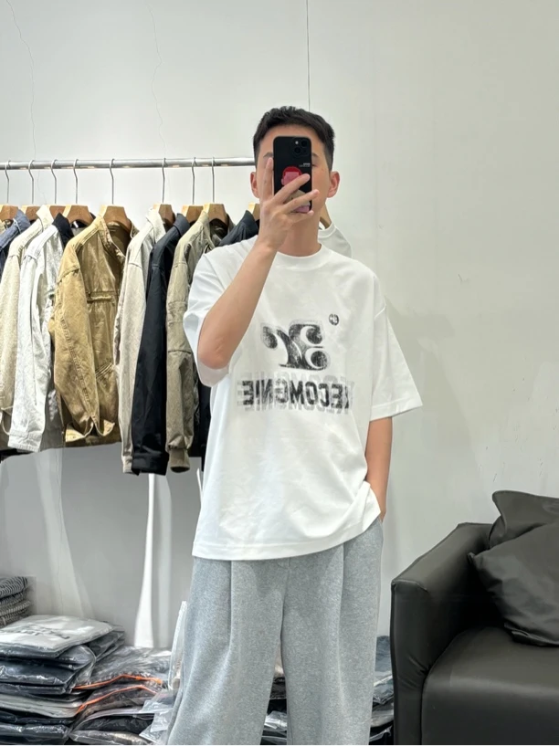 男士夏季高品质简约字母印花微宽松版型短袖T恤5731