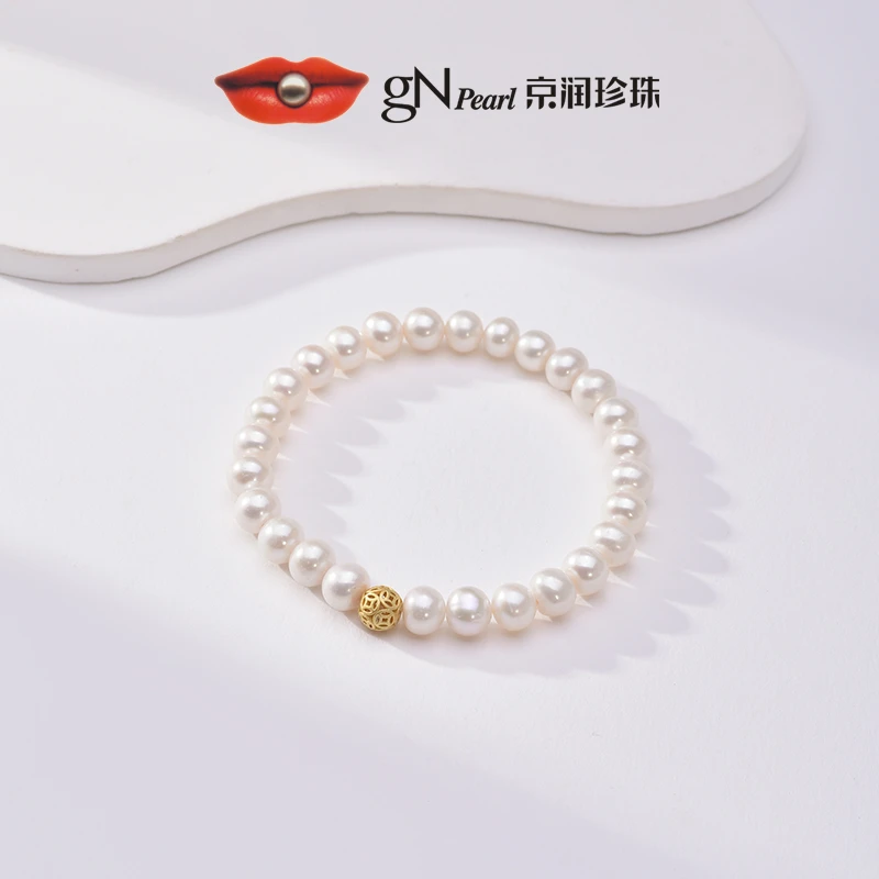 【李筱懿专属】京润珍珠财悠S925银淡水珍珠手链近圆形6.3-7.3mm