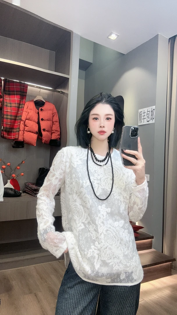 【YUANJIE】欧货25早春新款重工绣花口拼接高级感蕾丝上衣女