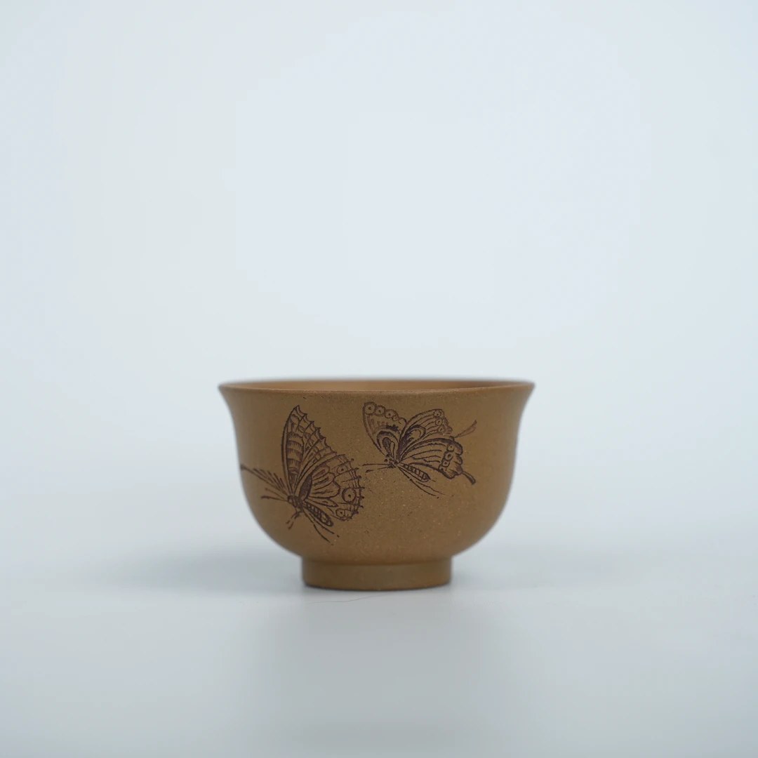 木隐砂堂 主人杯 缎泥 80cc 刻绘 蝴蝶茶器 茶具 茶杯 原创 设计