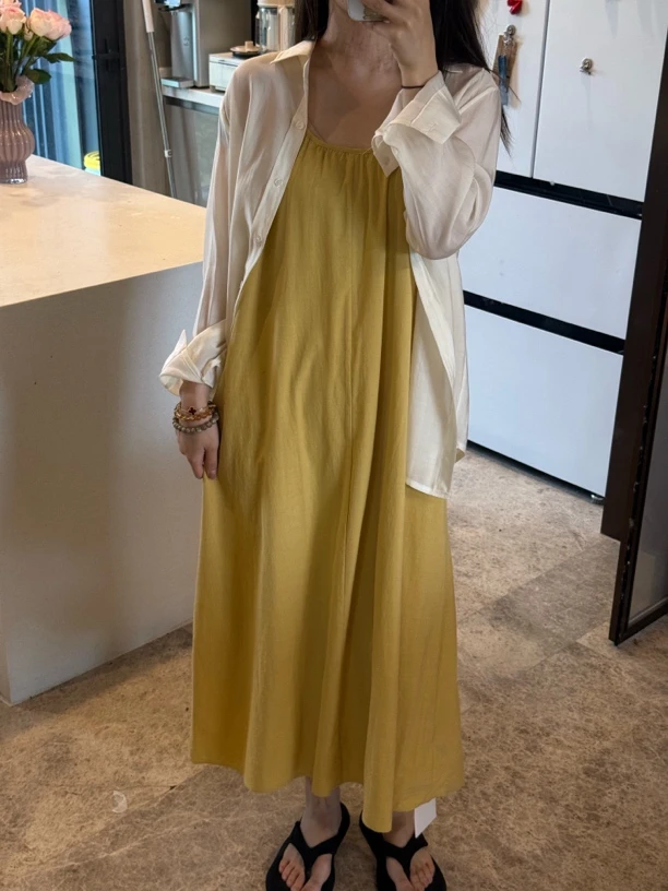 【吴梦菲】云目悠悠·褶皱连春夏裸粉少女风连衣裙气质裙子长裙夏季