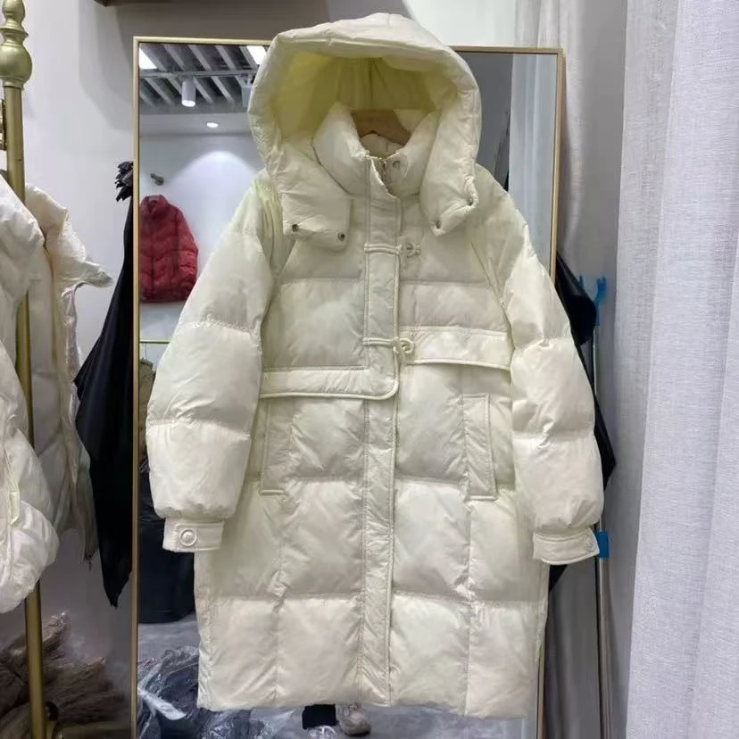 【娜姐家】韩版牛角扣中长款小轻棉服