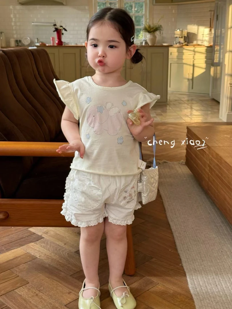 女童杏色卡通小飞袖上衣（CXQ-5231-夏A）