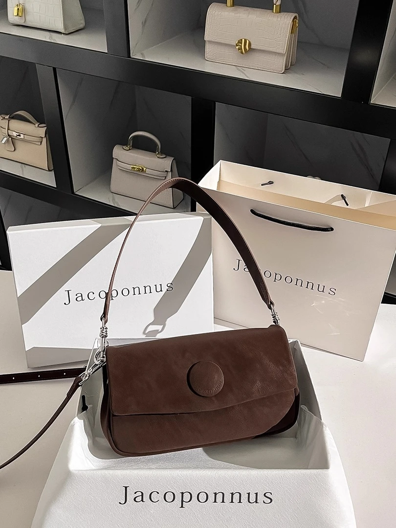 【雅各邦】真皮麂皮咖啡色腋下包女2025新款轻奢高级感精致信封包