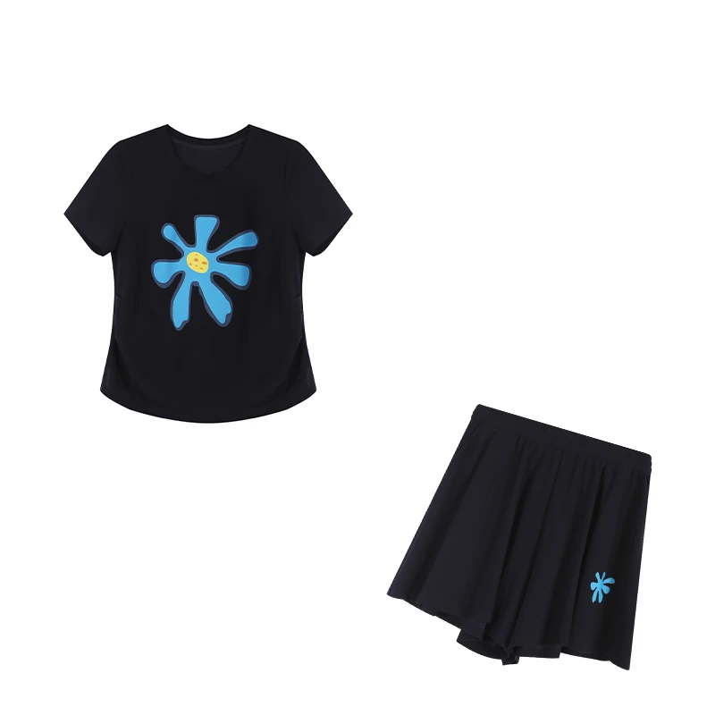 五季家夏季套装藏青两件套短袖运动休闲T恤半裙大码女装ZL108272