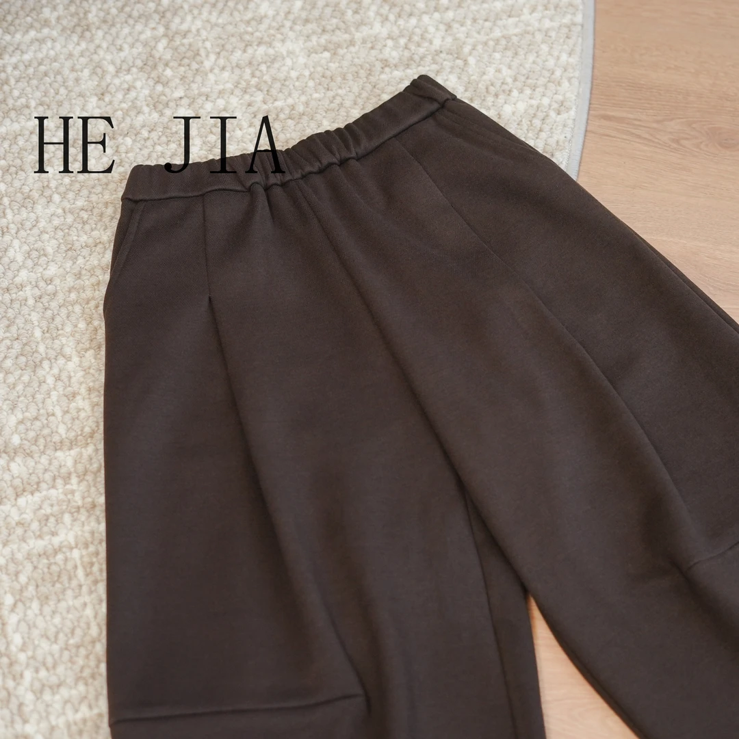 【和家2025新款冬季女装】极简风简约阔腿松紧腰直筒加绒休闲裤