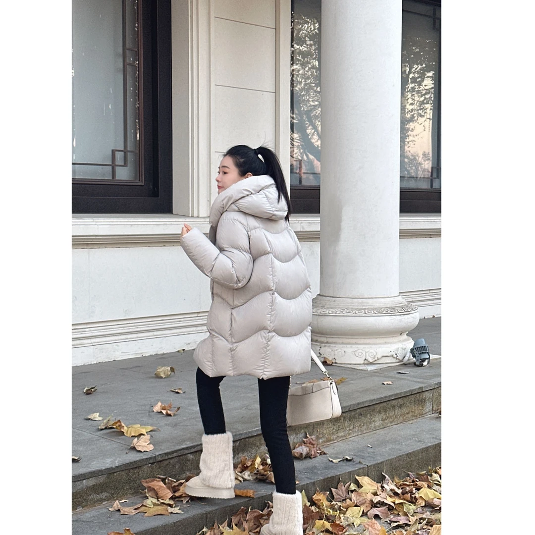 X新国标90白鹅绒欧中长款连帽高定款羽绒服