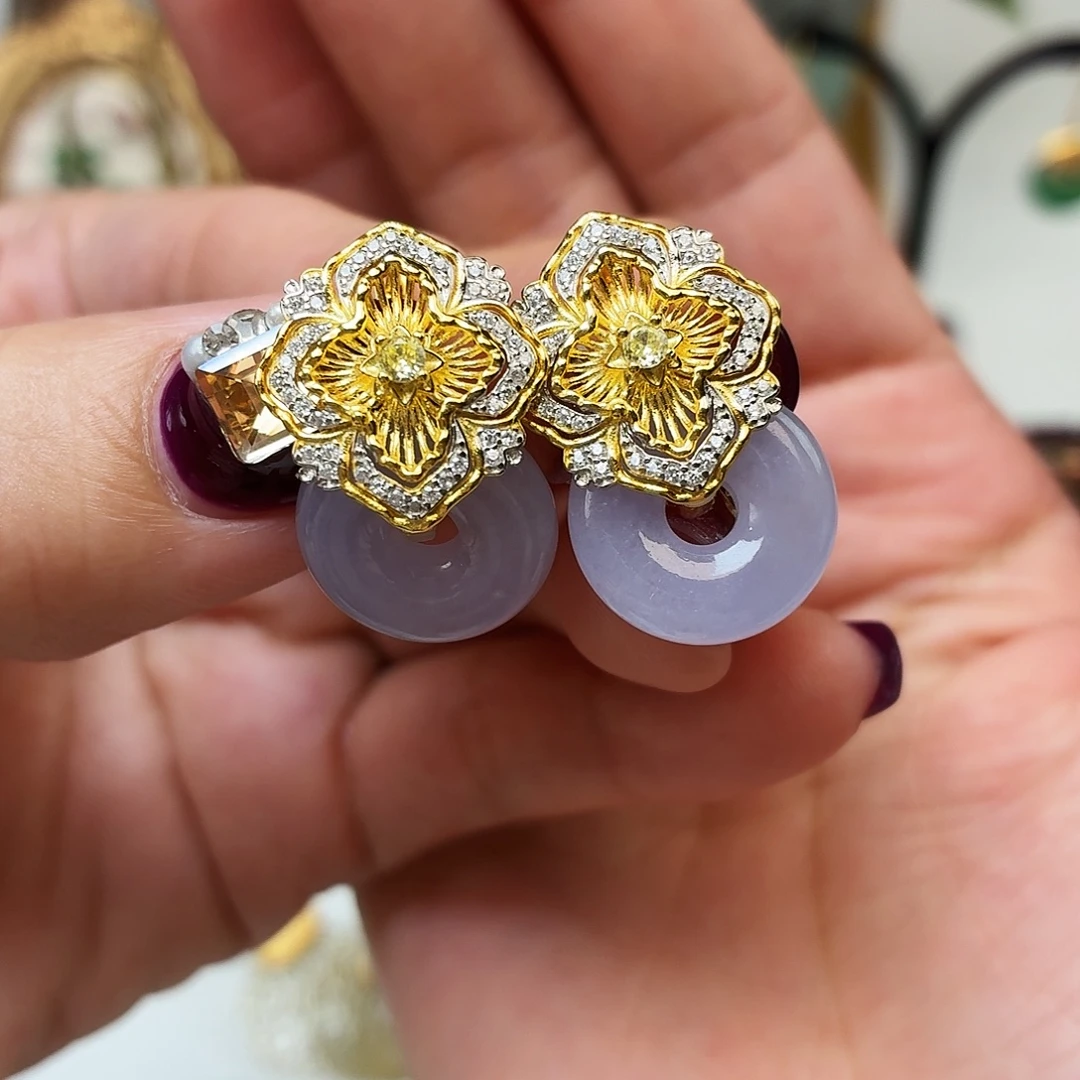 燕***5翡翠银S925镶嵌耳饰