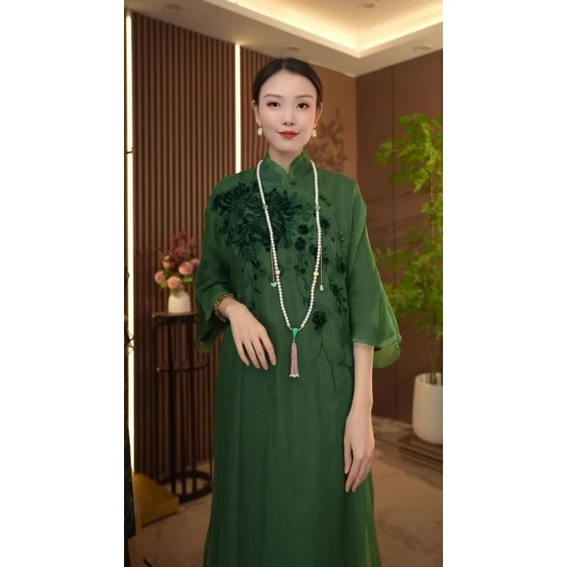 【水墨生花】新中式刺绣改良连衣裙2024B3327-欣欣