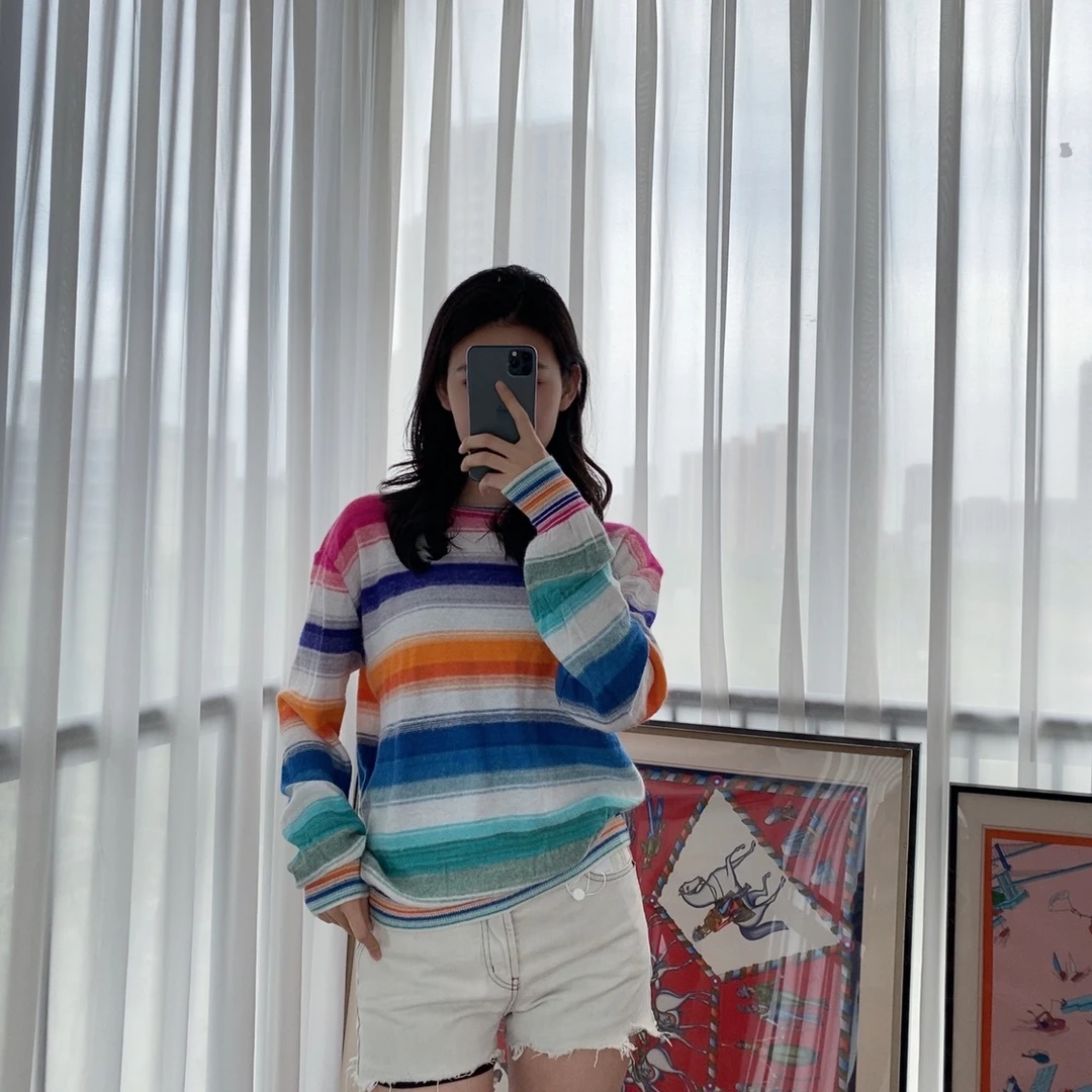 95新 LOEWE/罗意威 麦殿/毛衣彩虹拼色m码/250409WXRYS06