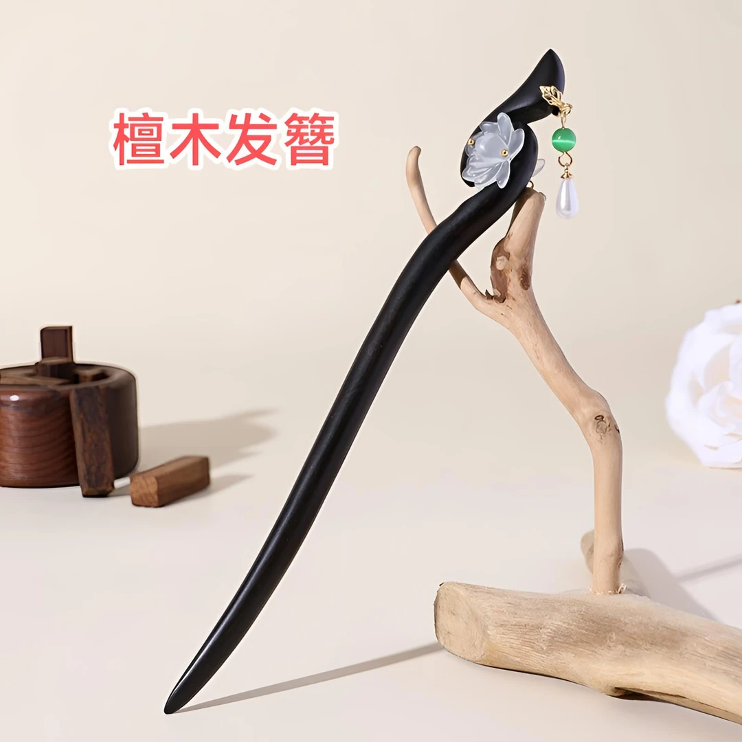 檀木发簪旗袍发饰复古古典木制发簪新中式实木发饰手工古风头饰