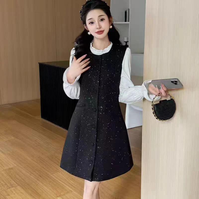 小香风春季长袖连衣裙女时尚气质两件套法式显瘦套装裙衬衫网红