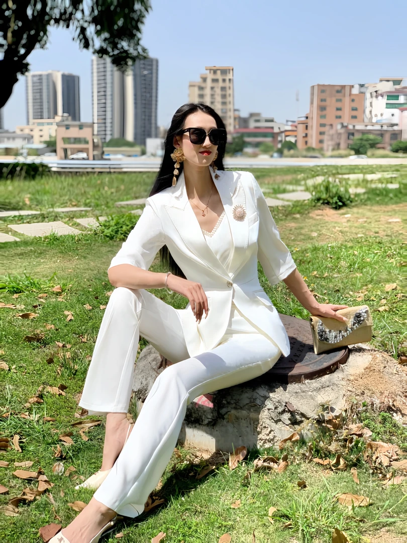 9863春夏新款气质显瘦休闲小个子七分袖显高西装套装女外套微喇裤