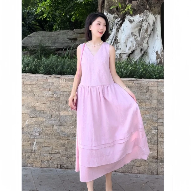 无袖显瘦吊带粉色气质小众夏季法式连衣裙150027