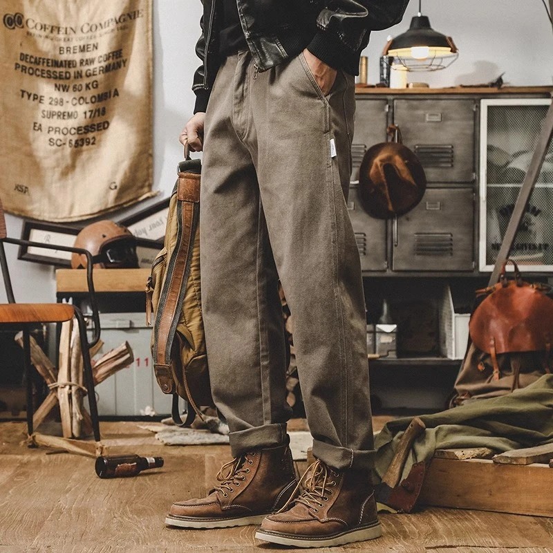 美式复古重磅加绒工装裤子男秋冬款潮牌百搭炒洗宽松直筒休闲长裤