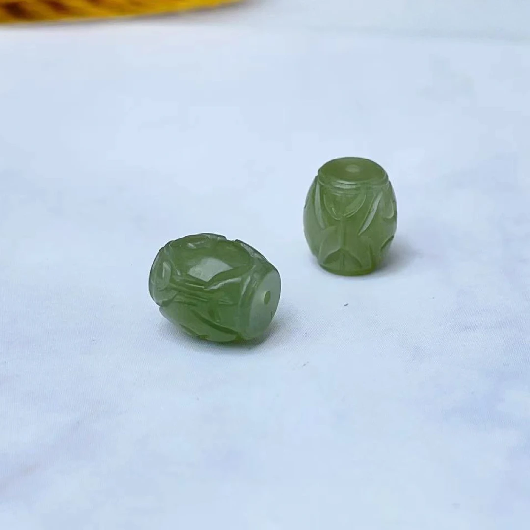 【千奇饰品】B644 天然和田玉晴水回纹枣珠精雕编DIY配饰约9.6*10mm