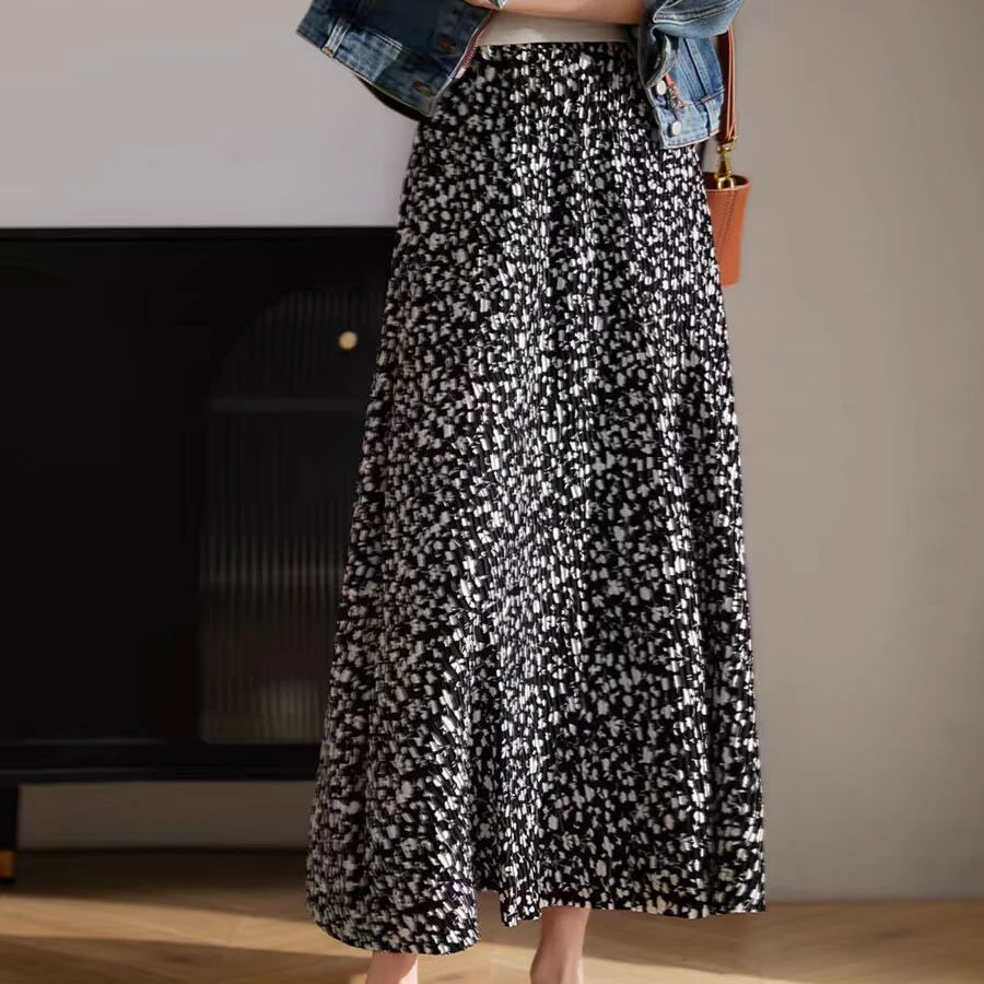 哥家A字裙X型O型成人碎花薄款半身裙气质高腰日奢风珠片