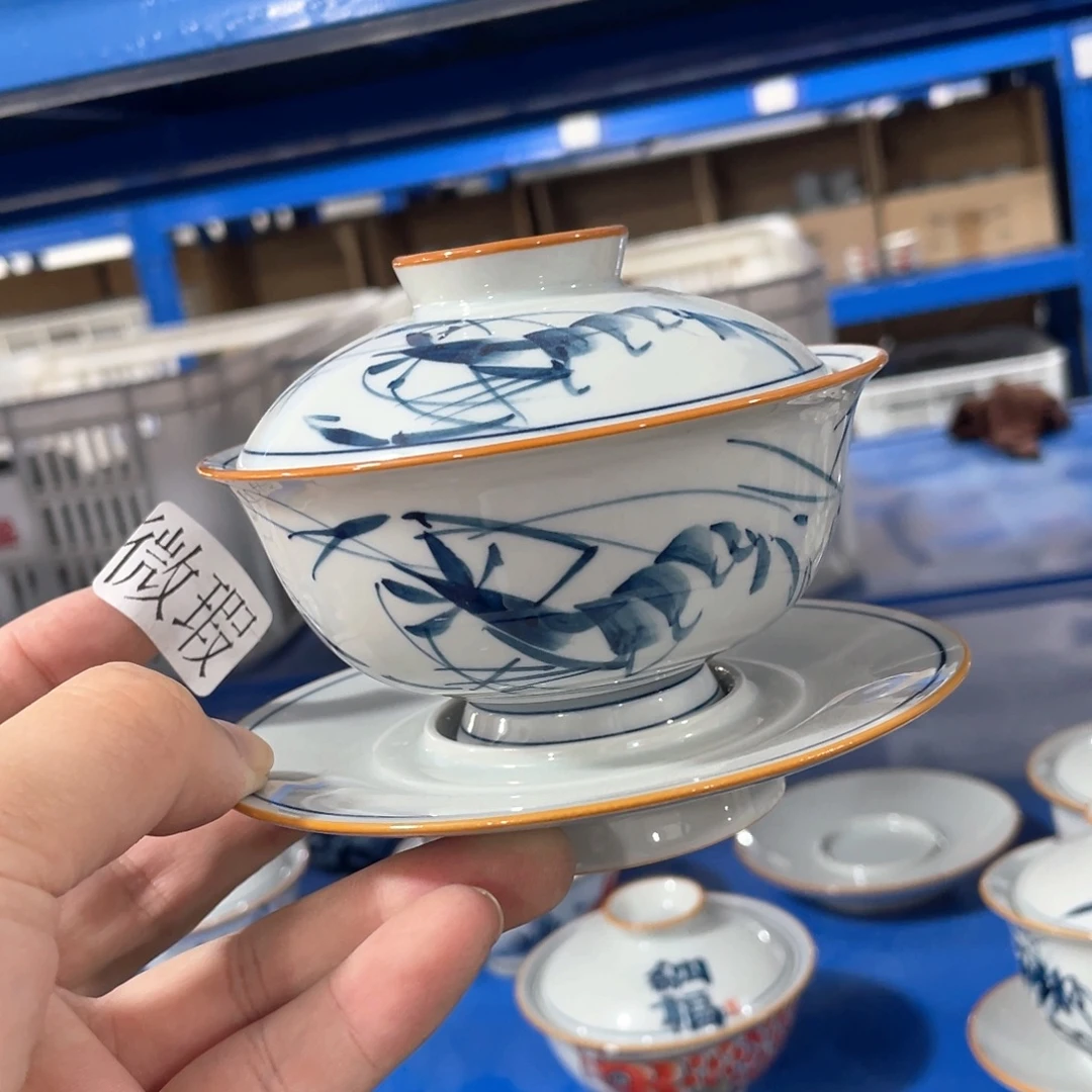 釉下手绘茶具微瑕