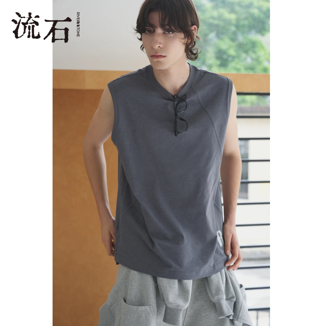 【小水专属】流石宽松男士无袖汗背心薄款夏季纯色时尚透气休闲马甲