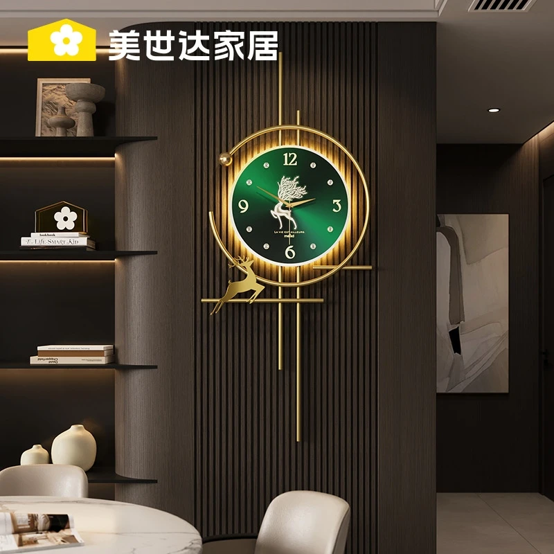 美世达钟表挂钟客厅2025新款轻奢高级感简约大气时钟挂墙格栅装饰