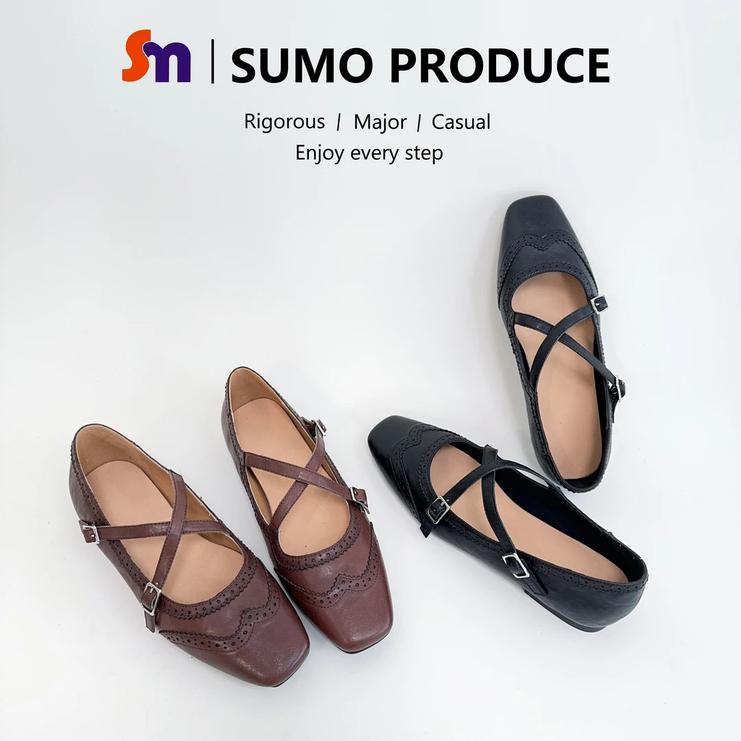 素陌玛丽珍法式复古雕花单鞋一字扣带浅口鞋方头百搭新款2312-87