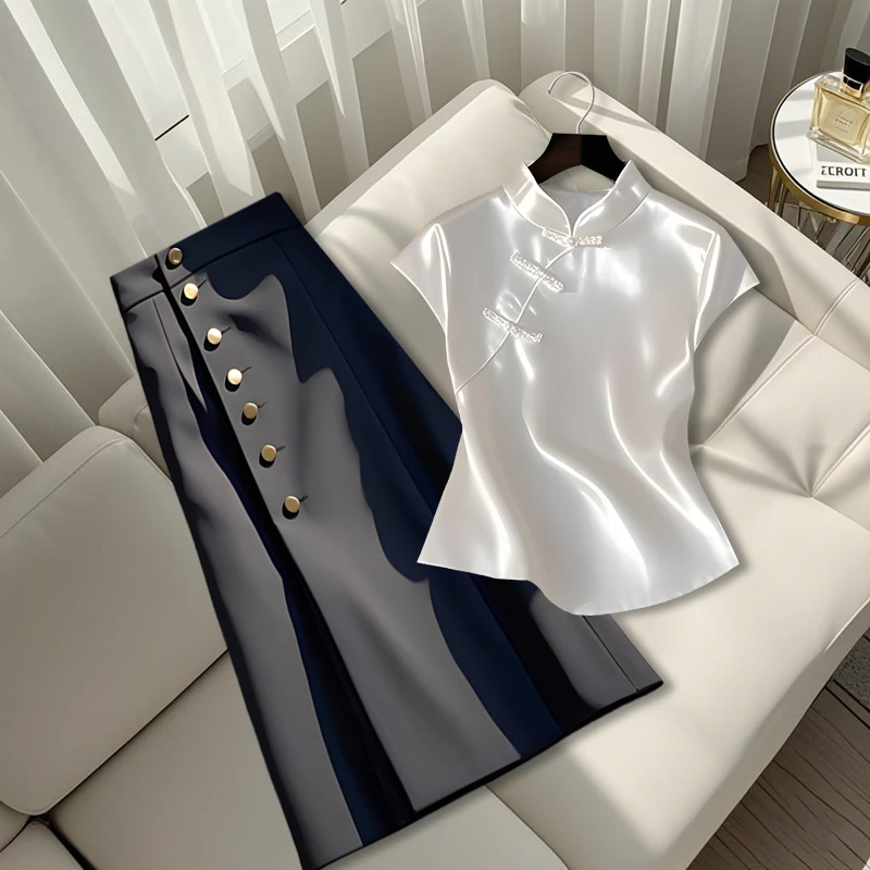 2025夏季新款新中式国风设计感漂亮修身上衣高腰百搭时尚半身裙子