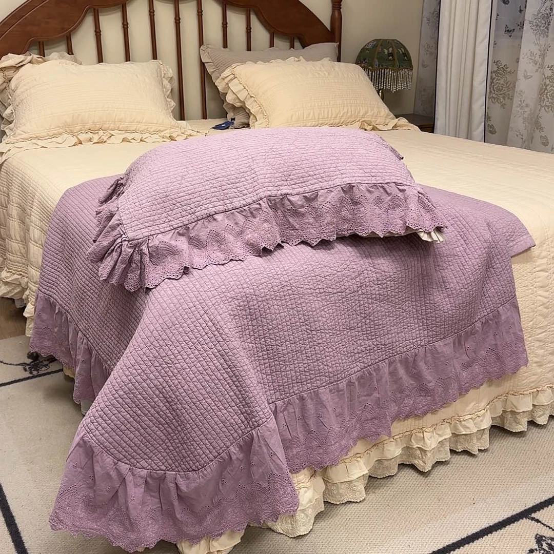 棉复古紫色三件套床盖款