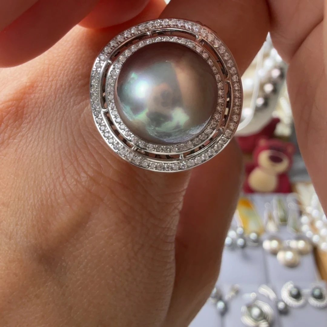 银S925镶嵌海水珍珠戒指