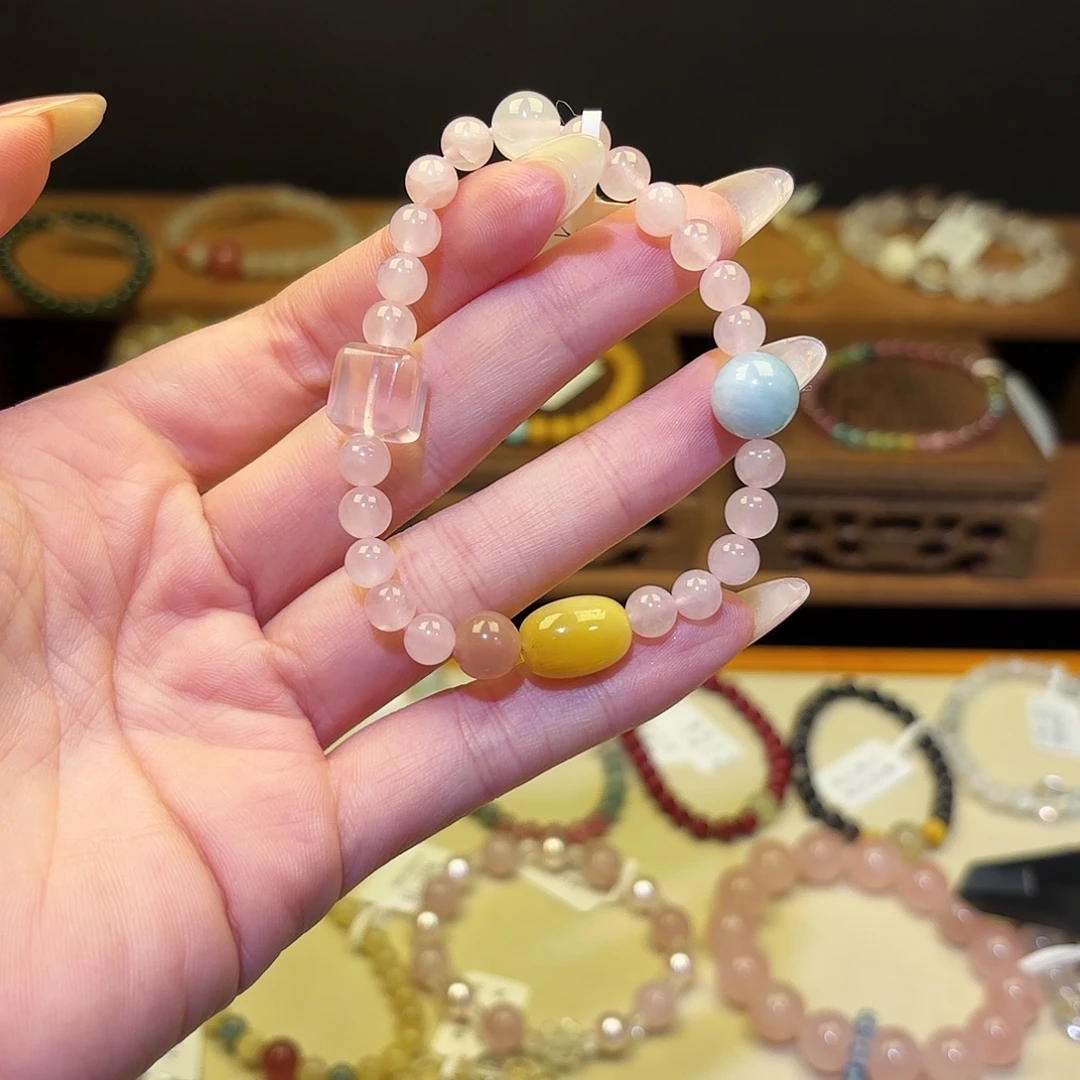 手链银S925镶嵌烟晶粉9437