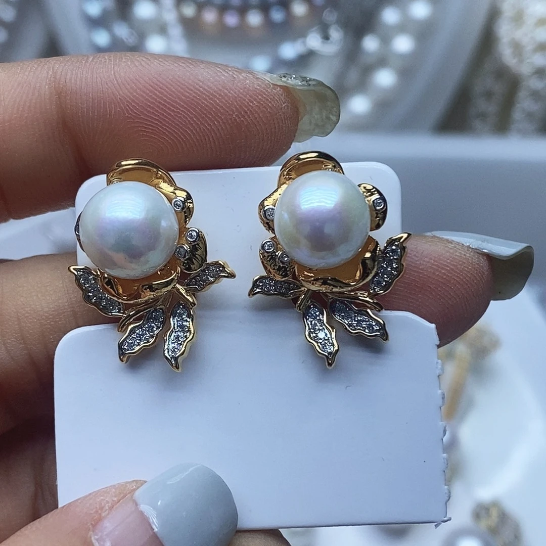 紫***亿淡水珍珠耳钉未镶嵌