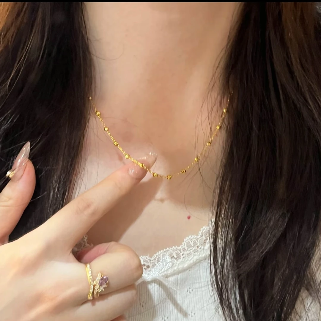 镀k金 精工版蹦迪珠项链不掉色颈链锁骨链X-18