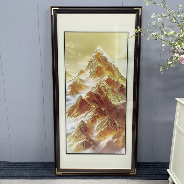 手工铜雕竖版金山系列山水题材玄关装饰挂画